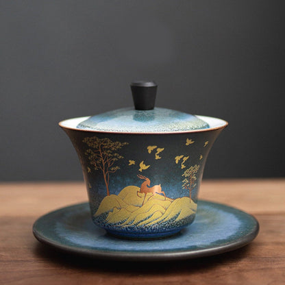 Deer Ceramic Gaiwan Home Retro-Keramikofen verwandelt sich in eine Teeschale