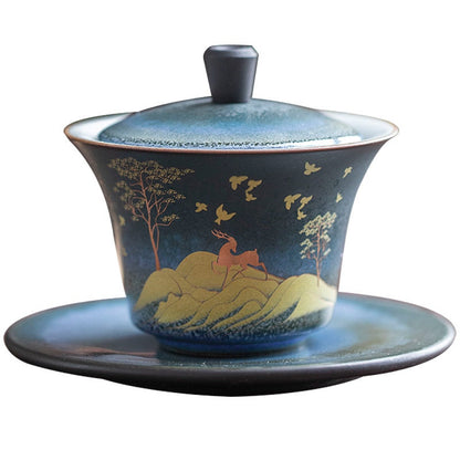 Rusa keramik gaiwan retro keramik kiln berubah menjadi mangkuk teh