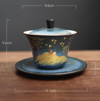 Оленя керамика Gaiwan Home Retro Ceramic печи превратилась в чашу для чая