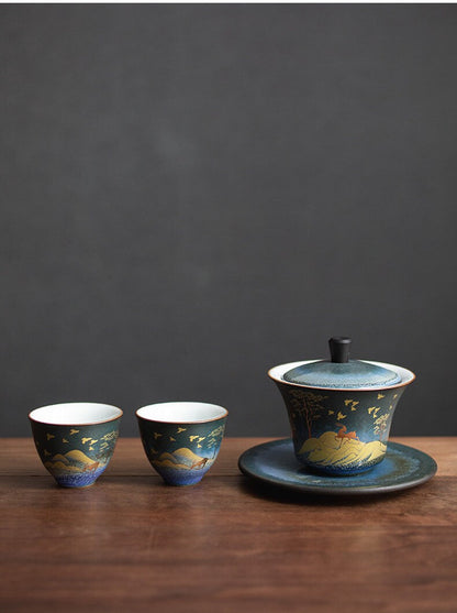 Deer Ceramic Gaiwan Home Retro Ceramicugn förvandlades till Tea Bowl