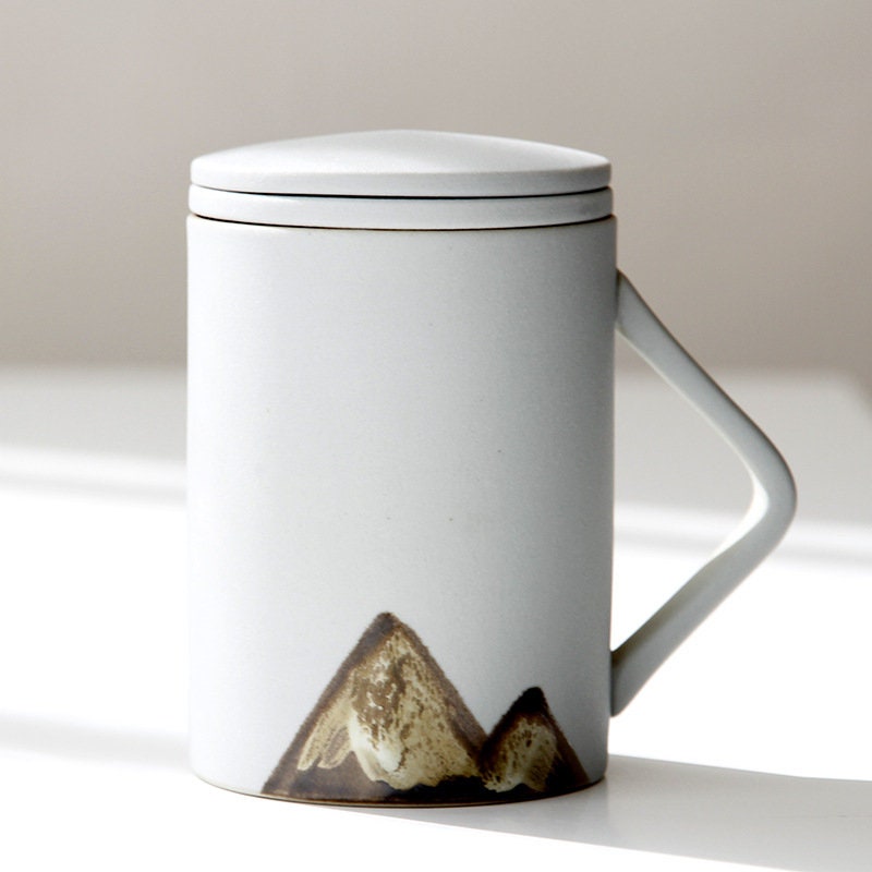 Ručně malovaný hrnek na dřevěný šálek čaje s víkem filtrem 480 ml