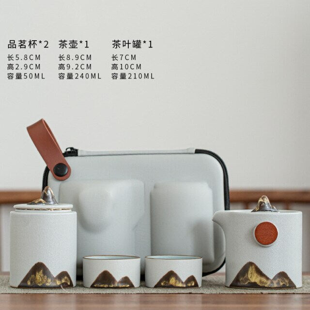 Keramická přenosná cestovní cestování Kung Fu Tea Set Home Office Zen Teapot Teapot Gift - Travel Teaset s šálky a čajovým caddy v cestovním sáčku