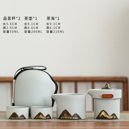 Ceramic Portable Travel Kung Fu Tea Set Home Office Zen Tea Teapot Gift - Travel Teaset with cups and TEA Caddy in Travel Bag