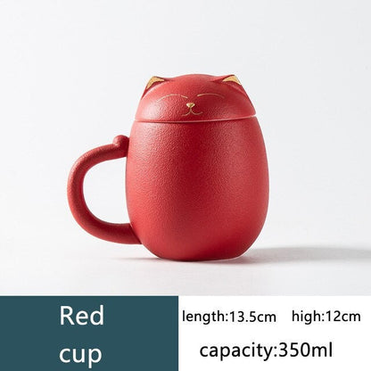 taza de gato afortunado taza de cerámica de cerámica taza de té creativa con tapa de la tapa del hogar copa de leche copa de café dibujos animados