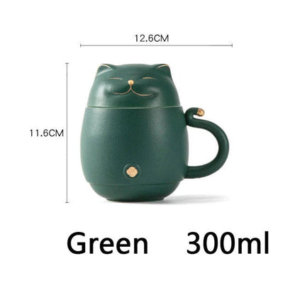 Lucky Cat Ceramic Tea Cup com Infusor I