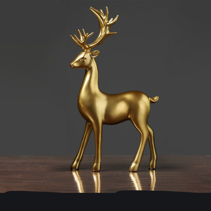 Golden Deer Animal Resin Crafts Escultura Sala de estar Decoración Festival Regalos - Golden Deer Mejor opción para decoración del hogar, regalo de inauguración de la casa