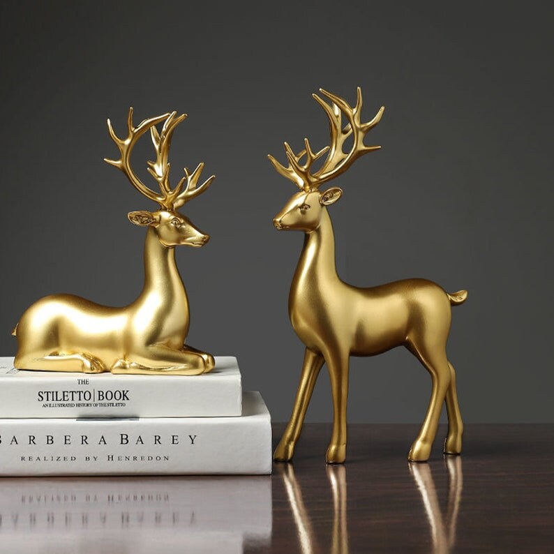 Decorazione del soggiorno statue di figurina di cervo dorate Decorazione del soggiorno - cervo dorato per decorazioni per la casa, regalo di inaugurazione della casa