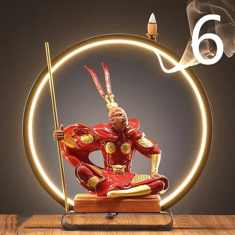 Backflow incense holder burner Chinese Style Led Light Ring Living