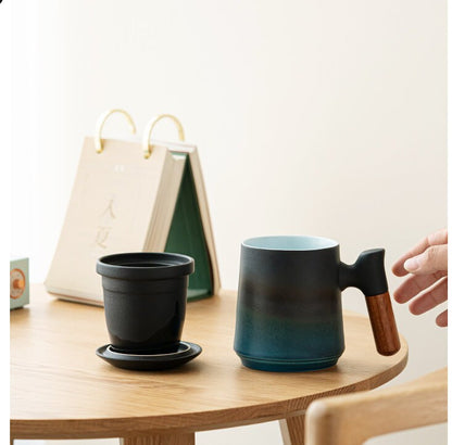 Juego de taza de té de cerámica hecha a mano japonesa con infusor y tapa