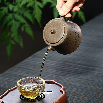 Einzigartige Yixing Zisha-Ton-Teekanne aus rohem Erz, grünem Ton, alles handgefertigt