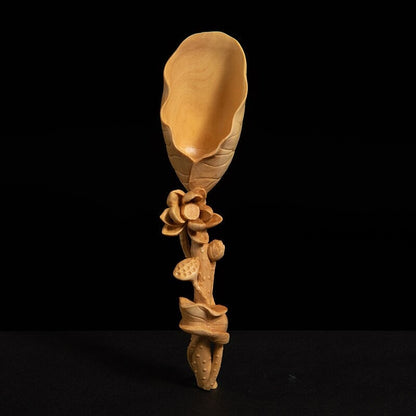 Handmaid Boxwood Carving Crafts Chinese Zen Tea Spoon