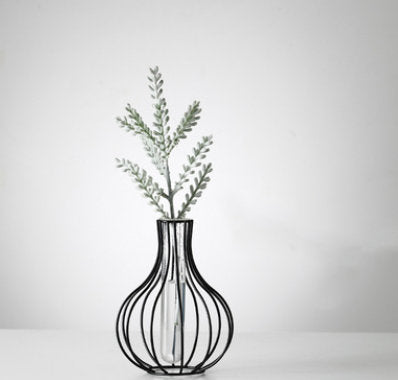 Modernt Iron Golden Glass Vase Metal Wire Decorative Glass Tube Vase/Flower Vase Pot/Unik handgjorda heminredning/vardagsrumskontorsbord Vas