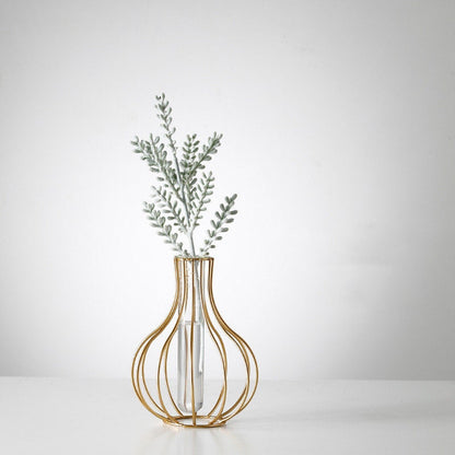 Modern Iron Golden Glass Vase Metal Wire Wire Glass Glass Tube Vase/Flower Vase Pot/Unik Hiasan Rumah Buatan