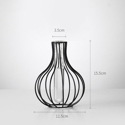 Moderne jern gylden glassvase metalltråd dekorativt glassrør vase/blomstervase gryte/unik håndlaget hjem dekor/stue kontorbord vase