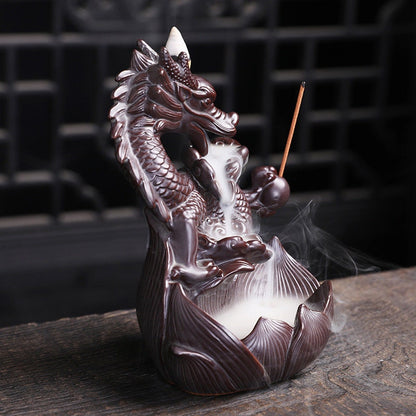Brûleur d'encens en céramique Dragon fait à la main, cascade à reflux, brûleur de fumée, décor de salon, porte-encens, décoration Feng Shui