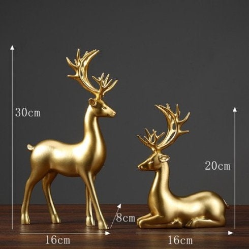 Golden Deer Figurine Animal Statue Rzeźba Dekoracja salonu - Złote jelenie do wystroju domu, prezent na parametę domową