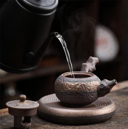 Stoneware Handmade Retro Keramik Kung Fu Tea Set Single Pot Iron Glaze Tapot Kyusu - Stoneware Teapot Keramik Gedung Sisi
