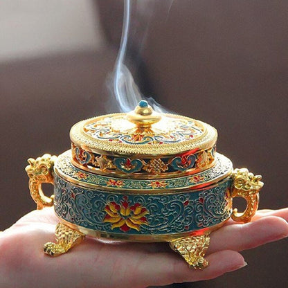 Tibetischer Weihrauchbrenner, Farbe: Kupferlegierung, bemalter Weihrauchbrenner