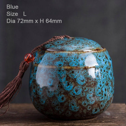 Handmålad keramik Tea lagringstank | Memorial Container Pet Ashes Casket | Japanska keramiska tescontainerburkar kanister | Tefel