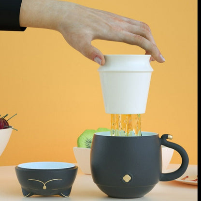 Lucky Cat Ceramic Tea Cup with Infuser I Cute Cat Tea Mug Lid I Coffee Mug Milk Tea Cups Drinkware I Unique Design Home office Gift