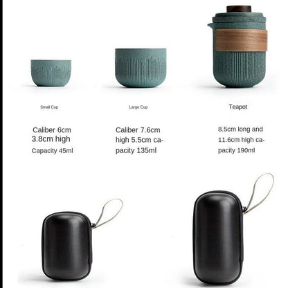 Conjunto de chá portátil de viagem em cerâmica | Esmalte Bluestone Copo de convidado rápido listrado | Quatro xícaras de cerâmica | Viagem portátil Tea Set Outdoor