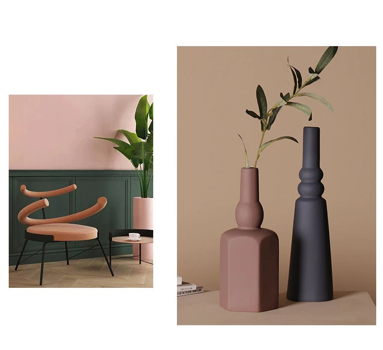 Patung Vas Handmade | Hadiah Vas Abstrak Minimalis | Tabterpiece Centerpiece Geometris Keramik Tembikar | Dekorasi Nordik Minimalis