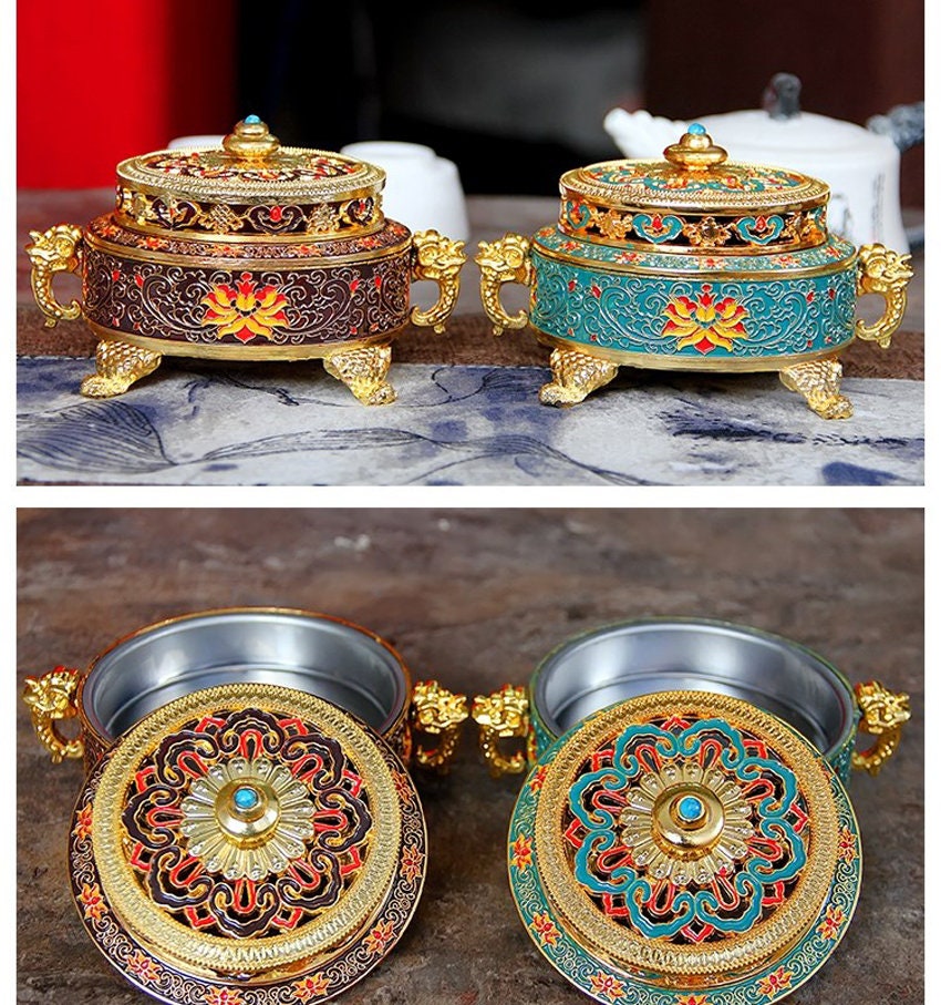 Tibetischer Weihrauchbrenner, Farbe: Kupferlegierung, bemalter Weihrauchbrenner