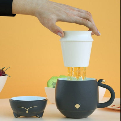 Keramik mug teh kucing lucu dengan infuser