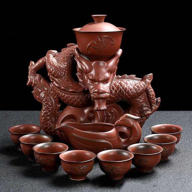 Teste di drago orientale | Set di tè vintage cinese | Set di tè antico per adulti