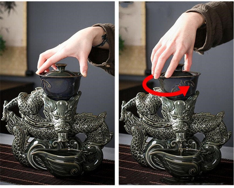 Bule de chá de dragão oriental | Conjunto de chá vintage chinês | Conjunto de chá antigo para adultos