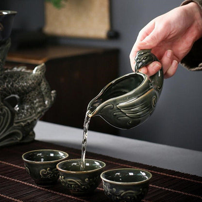 Teste di drago orientale | Set di tè vintage cinese | Set di tè antico per adulti