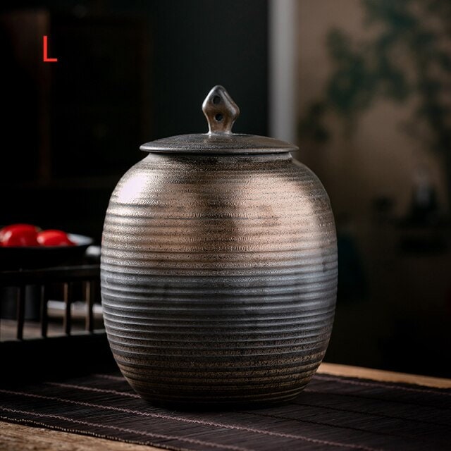 ACACUSS Retro Ceramic Large Tea Containers Pot Sealed Storage Tank for Tea & Coffee | Retro Stoneware | Ceramic Airtight pot Gong Fu - ACACUSS