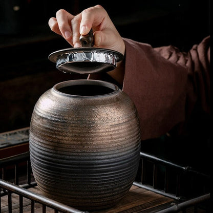 Keramik Retro Wadah Teh Besar Pot Tangki Penyimpanan Tertutup Untuk Teh & Kopi
