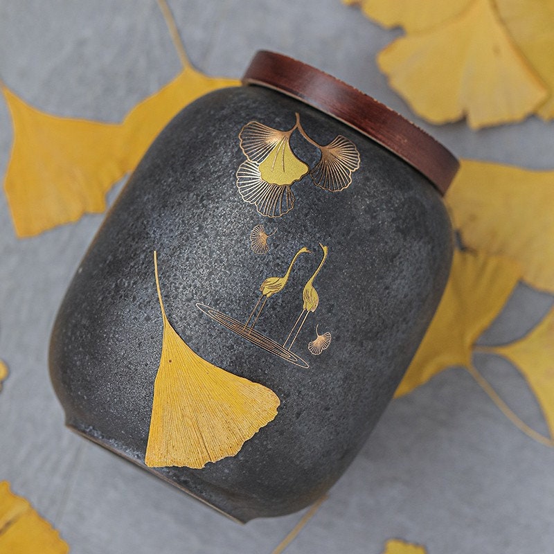ACACUSS Stoneware Tea Caddy Ceramic Pot | Japanese Ceramic Tea Container Cans Canister | Retro Stoneware| Tea Ceremony Accessories - ACACUSS