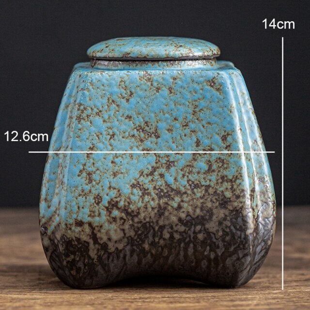 ACACUSS Blue stoneware tea caddy sealed cans large cans Pu'er storage tea cans household ceramic storage jars living room decorations - ACACUSS