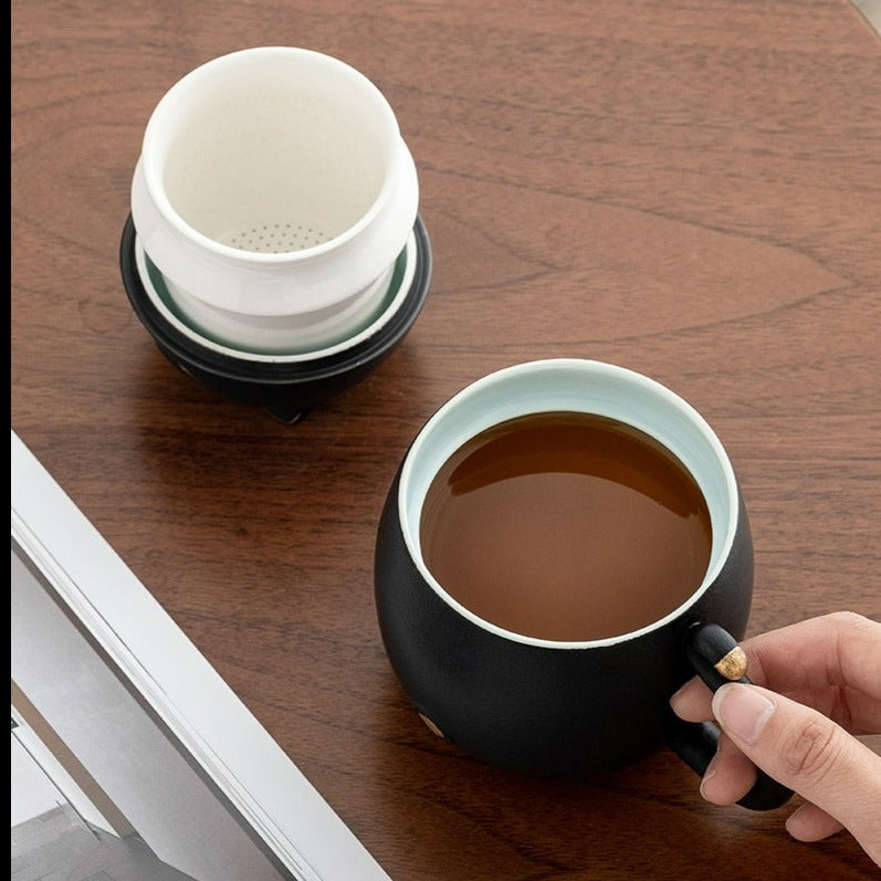 ACACUSS Lucky Cat Ceramic Tea Cup with Infuser I Cute Cat Tea Mug Lid I Coffee Mug Milk Tea Cups Drinkware I Unique Design Home office Gift - ACACUSS
