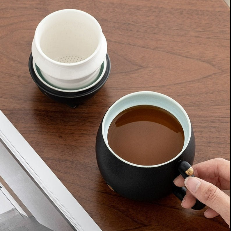 ACACUSS Cute Handmade large travel Coffee Mug Lucky Cat Ceramic Tea Cup with Infuser I Cute Cat Tea Mug Lid - ACACUSS
