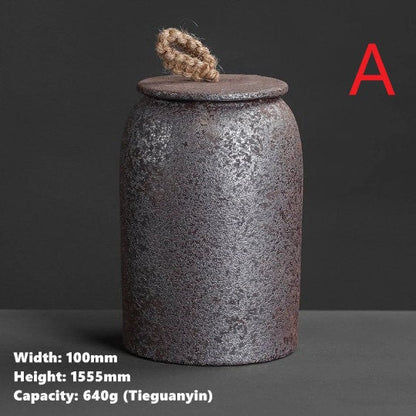 Acacuss Japanese Ceramic Tea Container Cans Canister |レトロストーンウェア|セラミック気密ポットゴングフー|キャンディー缶|茶道のアクセサリー