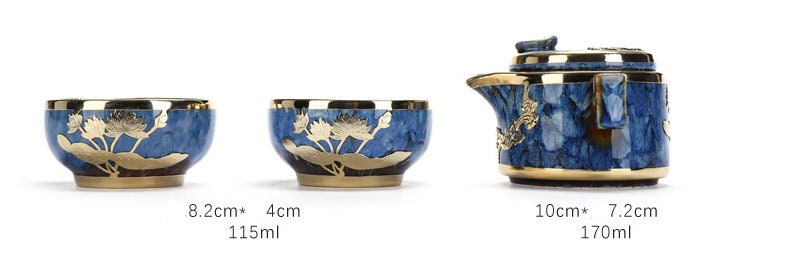 Gold-inlaid jade One Pot And Two Cups Ceramic Kung Fu Tea Set I Jianzhan ceramics inlaid gold portable travel tea set. - ACACUSS