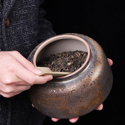 El té a prueba de humedad del hogar dorado retro lata de humedad