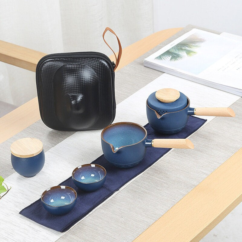 Kung fu açık çay seti basit antik çömlek yoluna sahip yan kol pota taşınabilir seyahat çay seti fırın değiştirme kung fu açık