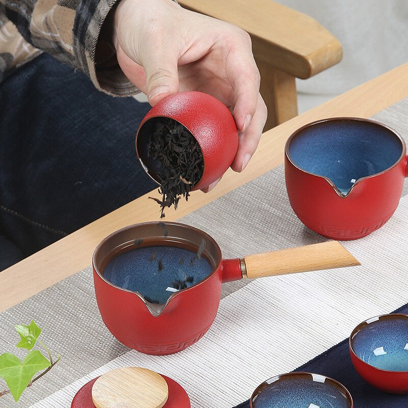 Kung Fu Outdoor TEE SET Einfache Antike Keramik Road Treasure Kanne Mit Seitengriff Tragbare Reise Tee Set Ofen Ändern Kung Fu Outdoor