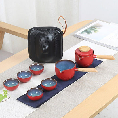 Kung fu set de té al aire libre sencilla sencilla de cerámica del tesoro del tesoro del tesoro de la olla del té portátil del té del horno del cambio de kung fu al aire libre