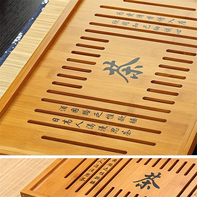 Bandeja de chá Bambu natural pesado | Bandeja tradicional de chá de bambu de bambu gongfu