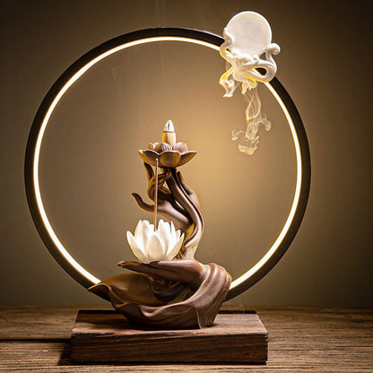 Wierookbrander houder LED -lamp terugstroom wierook veranda decoratie keramische lamp ring bergamot lotus hart