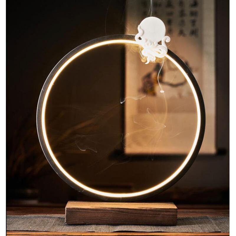Røkelse brenner holderen LED -lampe Bakstrømning Røkelse veranda Dekorasjon Keramisk lampe Ring Bergamot Lotus hjerte