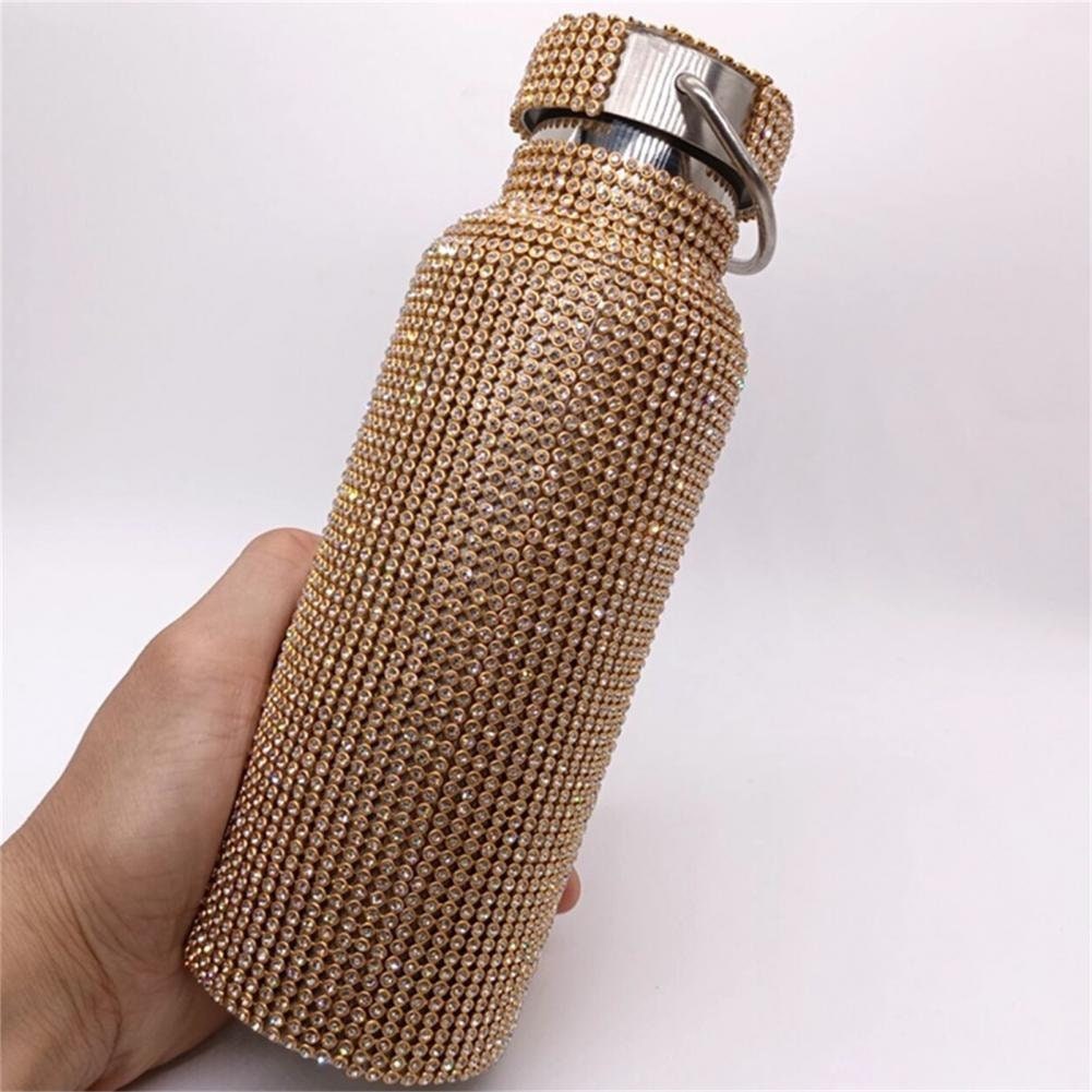 Diamond Vacuum Flask - Portable Rhinestone Diamond Double Layer Stainless Steel Water Bottle Outdoor Sports Travel Metal Thermos - acacuss