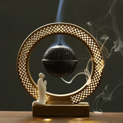 Meditazione Buddha Light Creative Backflow Incenso Burner Ornner