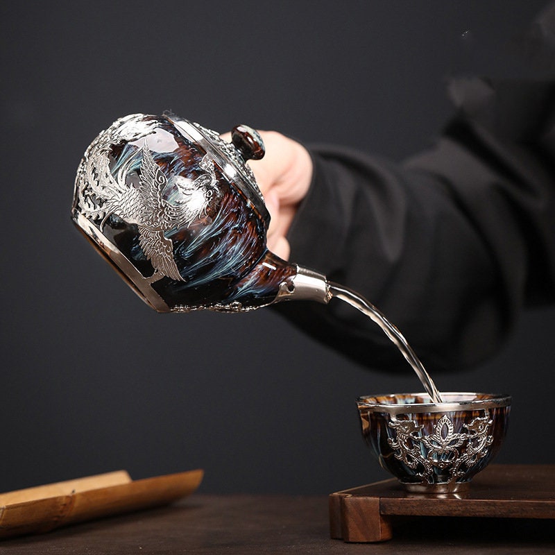 Kultainen upotettu jade käsi-inlatoitu kultainen sivukahva pot Kung fu tee -sarja teekannu teekuppi Jianzhan-teetä yhden potin kotitalouden huippuluokan teekannu