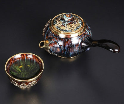 Guld inlagd jade handinlagd guld sida handtag potten kung fu tepå